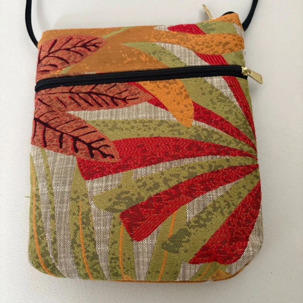 Danny K Beverly Hills Tropical Tapestry Crossbody Bag Made in USA Red Green Gold